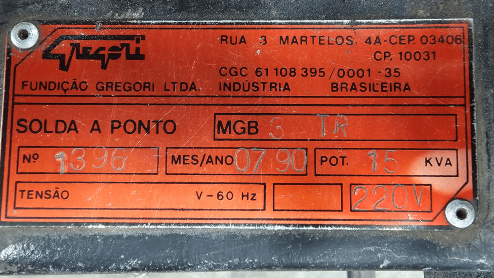 MÁQUINA SOLDA PONTO NIBRAMEC, 15 KVA, MOD. M G B 3 T R