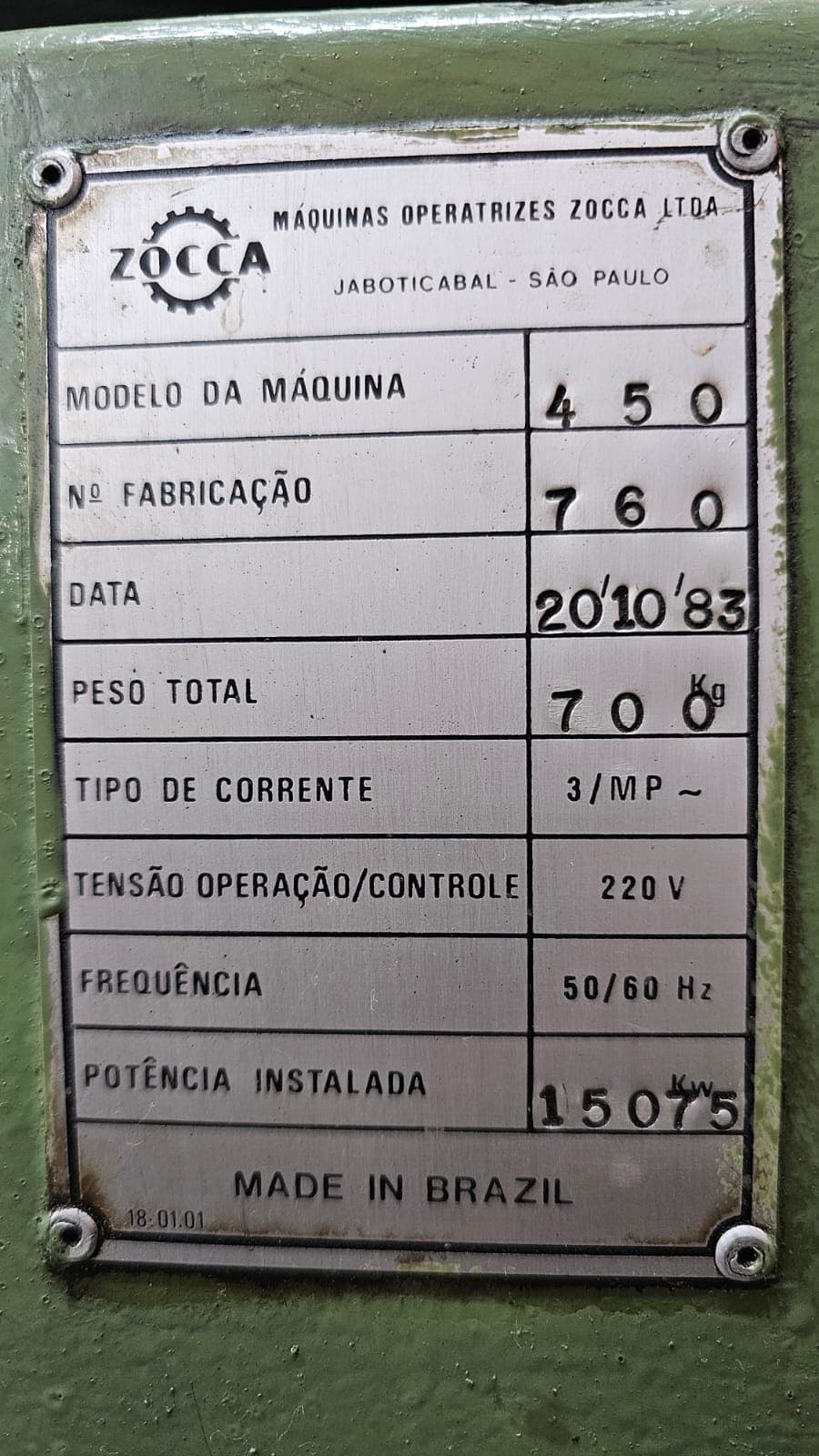 PLAINA LIMADORA CHAVETEIRA ZOCCA 450